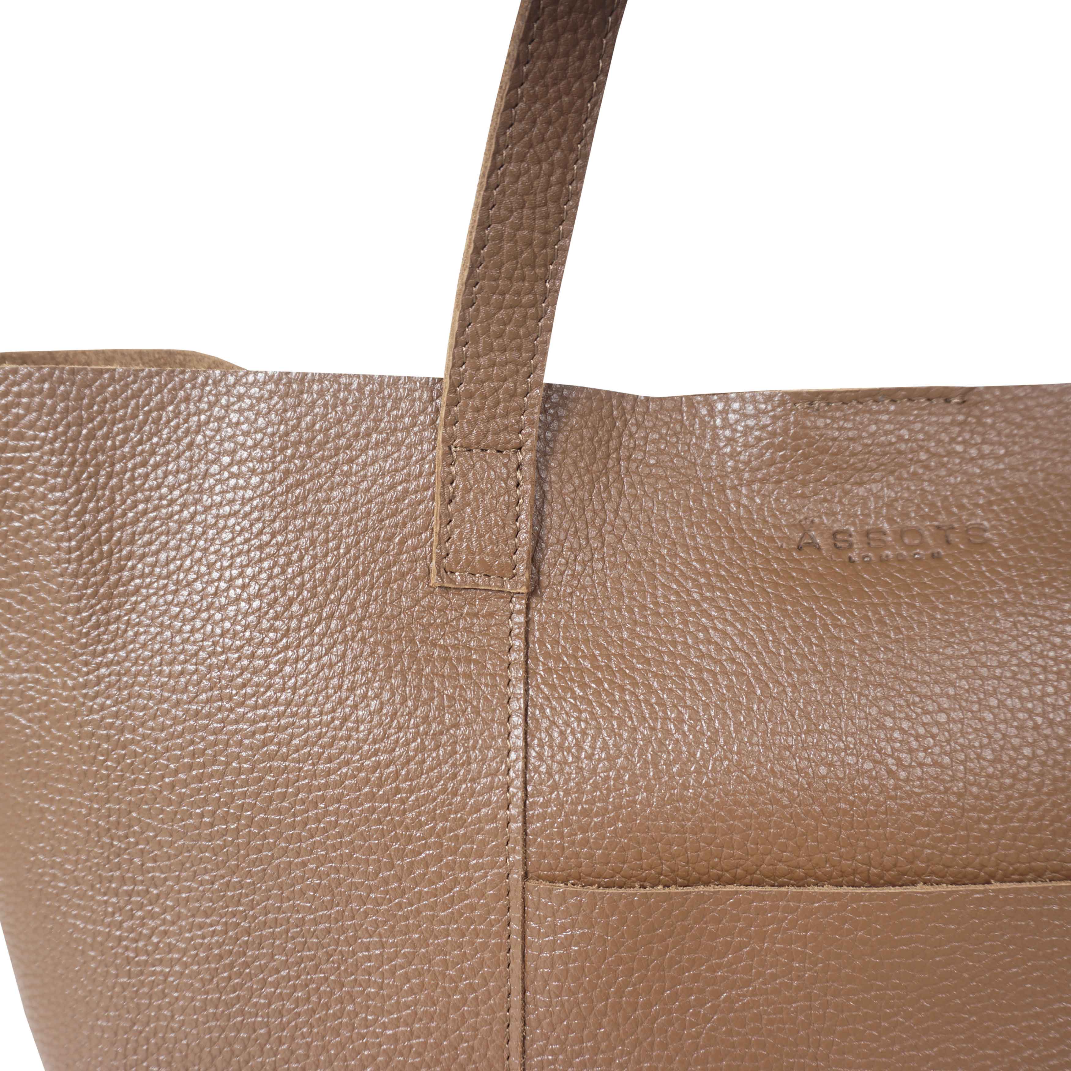 'MAISIE' Tan Real Pebble Grain Leather Shopper Tote Bag