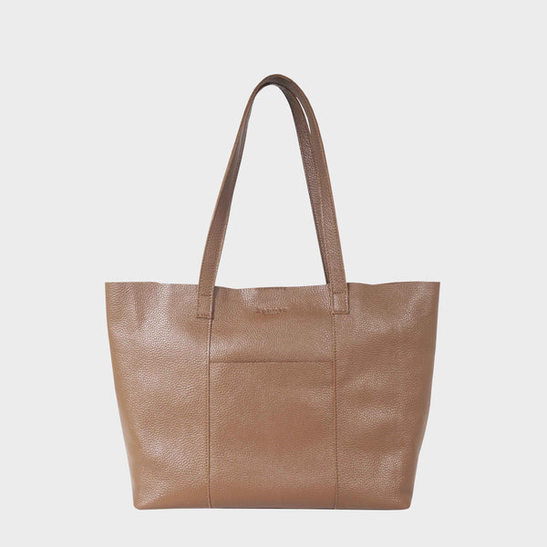 'MAISIE' Tan Real Pebble Grain Leather Shopper Tote Bag