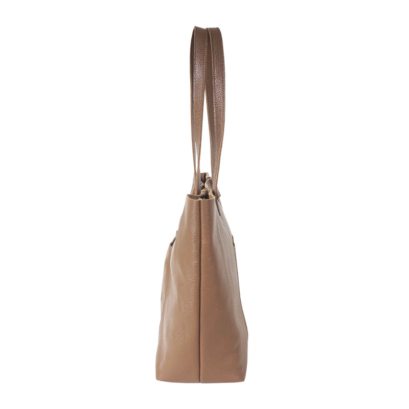 'MAISIE' Tan Real Pebble Grain Leather Shopper Tote Bag