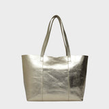 'MAISIE' Yellow Gold Metallic Real Leather Unlined Tote Bag