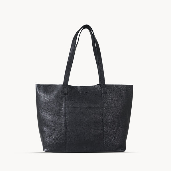 'MAISIE' Black Real Pebble Grain Leather Unlined Tote Bag