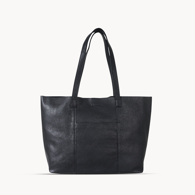 'MAISIE' Black Real Pebble Grain Leather Unlined Tote Bag