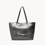 'MAISIE' Pewter Metallic Real Leather Shopper Tote Bag