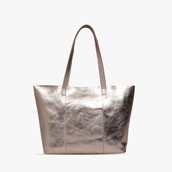 'MAISIE' Rose Gold Metallic Real Leather Shopper Tote Bag