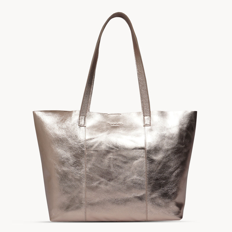 'MAISIE' Rose Gold Metallic Real Leather Shopper Tote Bag