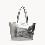 'MAISIE' Silver Metallic Real Leather Shopper Tote Bag
