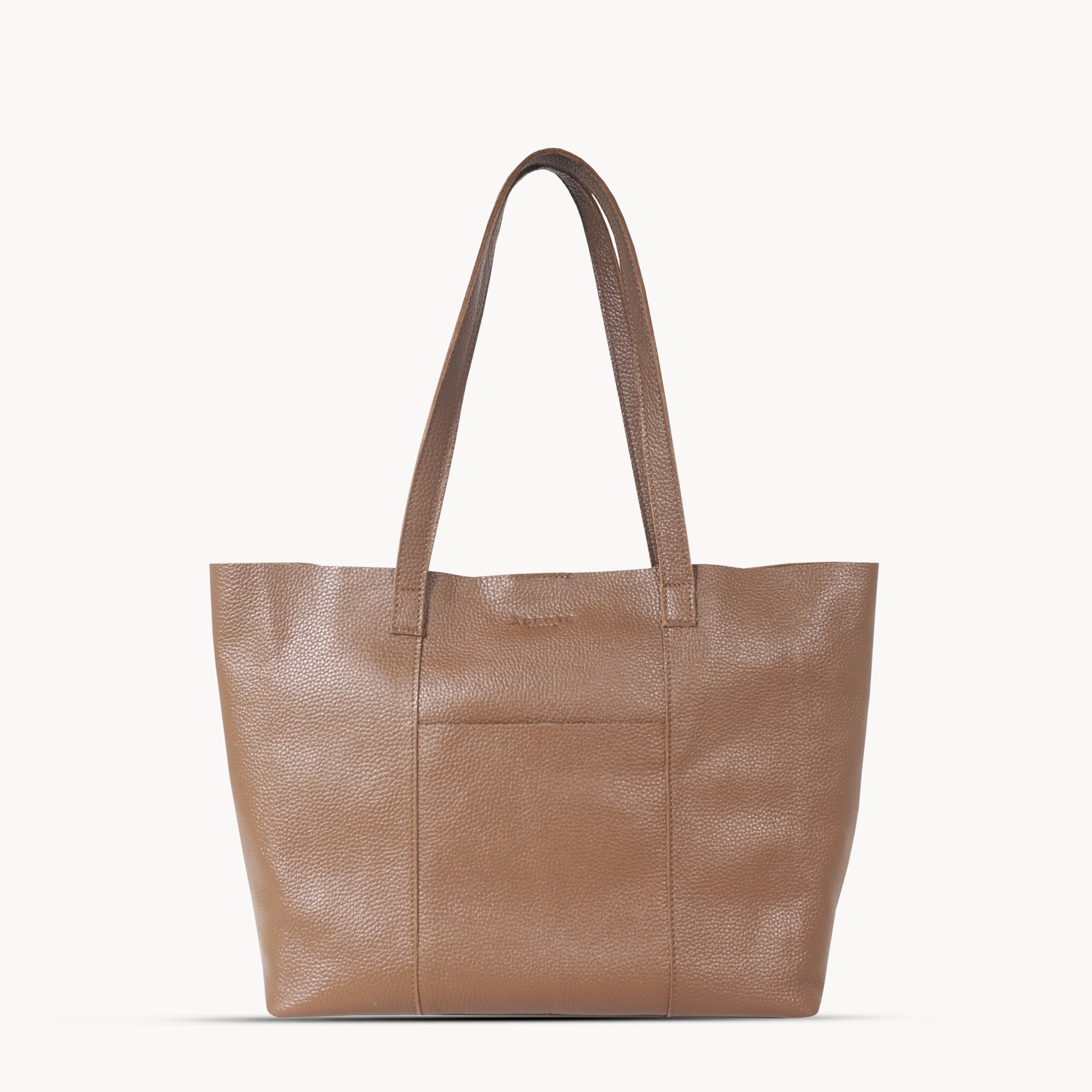 'MAISIE' Tan Real Pebble Grain Leather Shopper Tote Bag