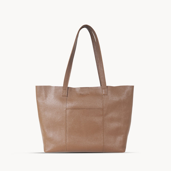 'MAISIE' Tan Real Pebble Grain Leather Shopper Tote Bag