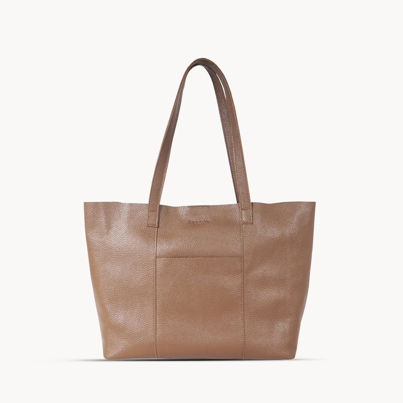 'MAISIE' Tan Real Pebble Grain Leather Shopper Tote Bag