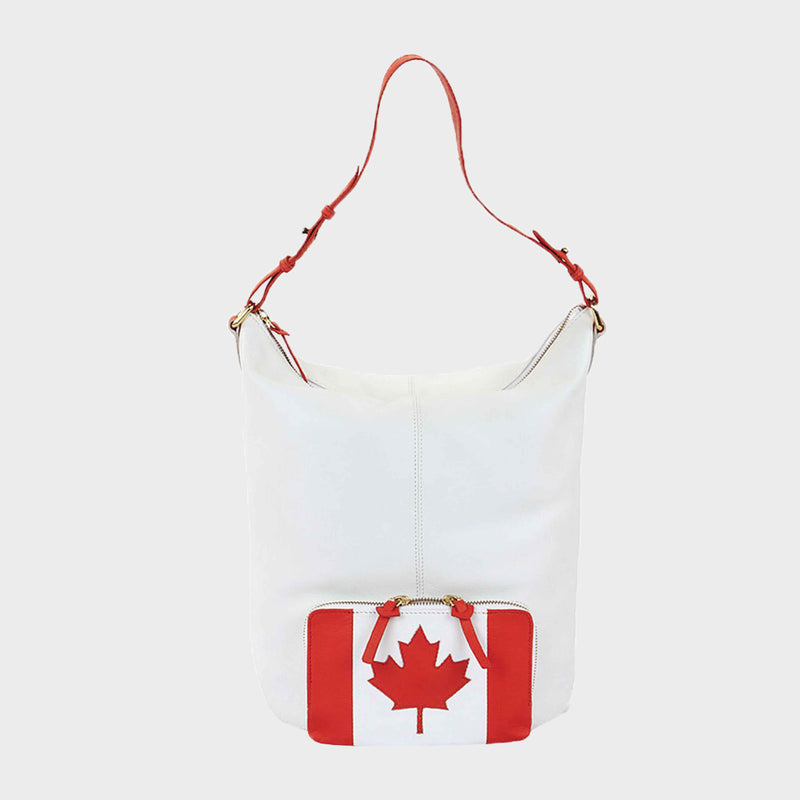 'MAPLE' White Canadian Flag Designer Leather Tote Bag