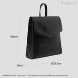 'MARGARET' Black Natural Grain Polished Leather Flap Over Backpack