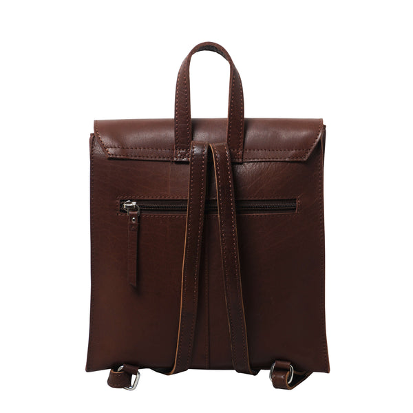 'Margaret' Brown Vintage Polished Leather Flap-over Backpack