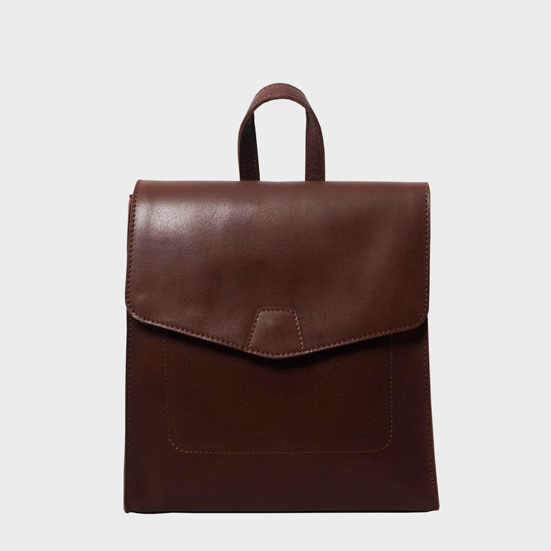 'Margaret' Brown Vintage Polished Leather Flap-over Backpack