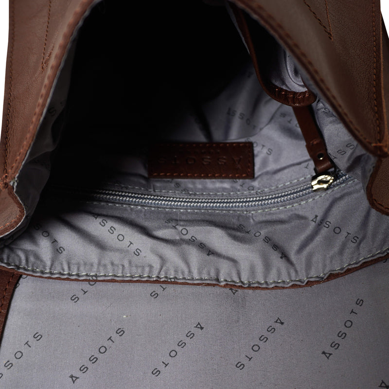 'Margaret' Brown Vintage Polished Leather Flap-over Backpack