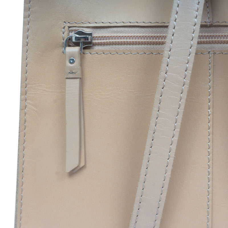 'Margaret' Nude Smooth Leather Flap Over Backpack