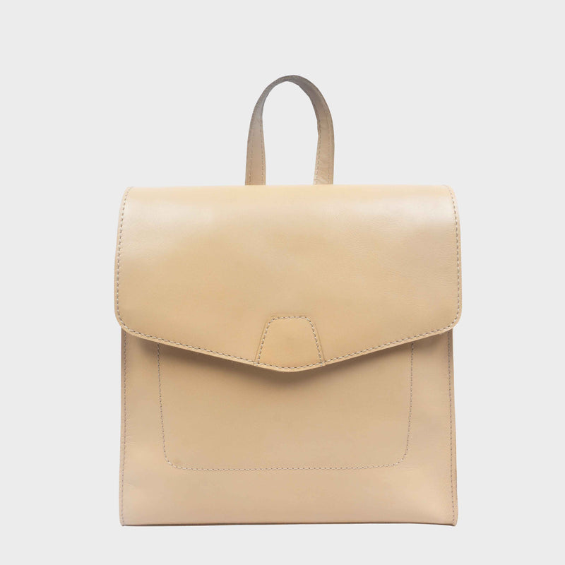 'Margaret' Nude Smooth Leather Flap Over Backpack