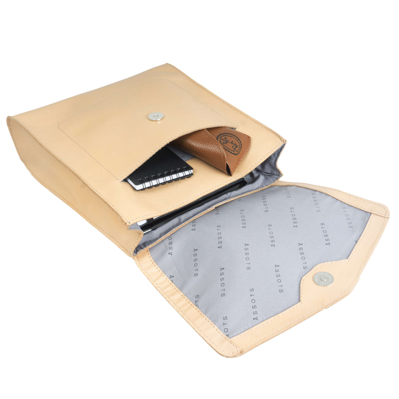 'Margaret' Nude Smooth Leather Flap Over Backpack