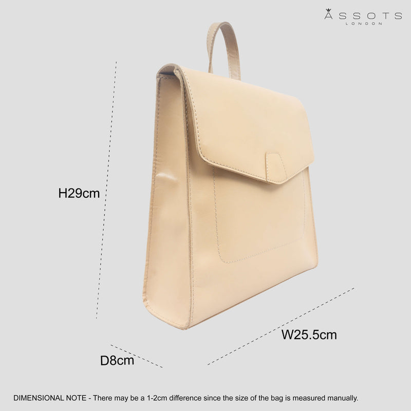 'Margaret' Nude Smooth Leather Flap Over Backpack