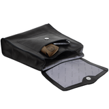 'MARGARET' Black Natural Grain Polished Leather Flap Over Backpack