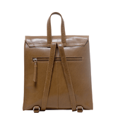 'MARGARET' Tan Natural Grain Polished Leather Flap Over Backpack