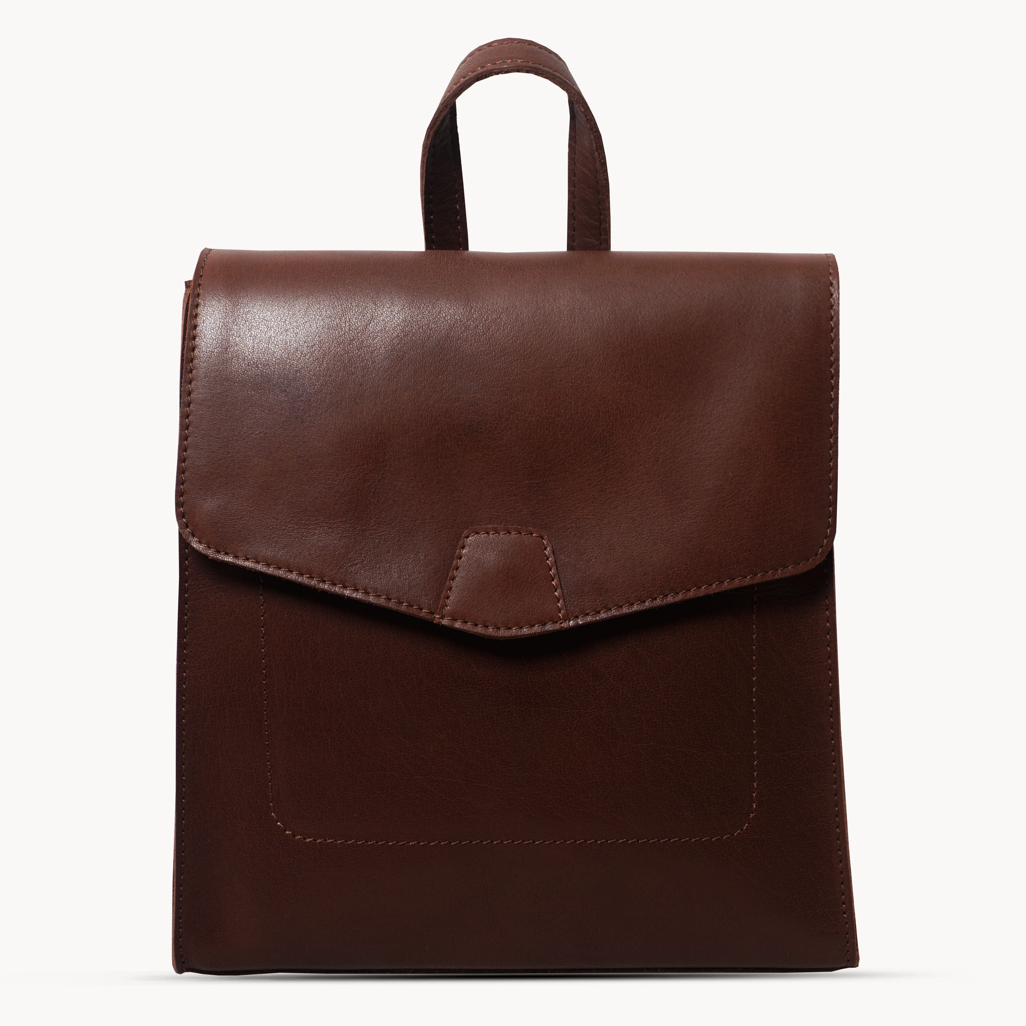 'Margaret' Brown Vintage Polished Leather Flap-over Backpack