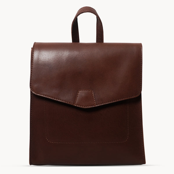 'Margaret' Brown Vintage Polished Leather Flap-over Backpack