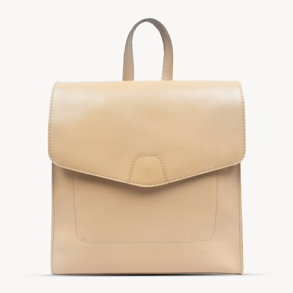 'Margaret' Nude Smooth Leather Flap Over Backpack