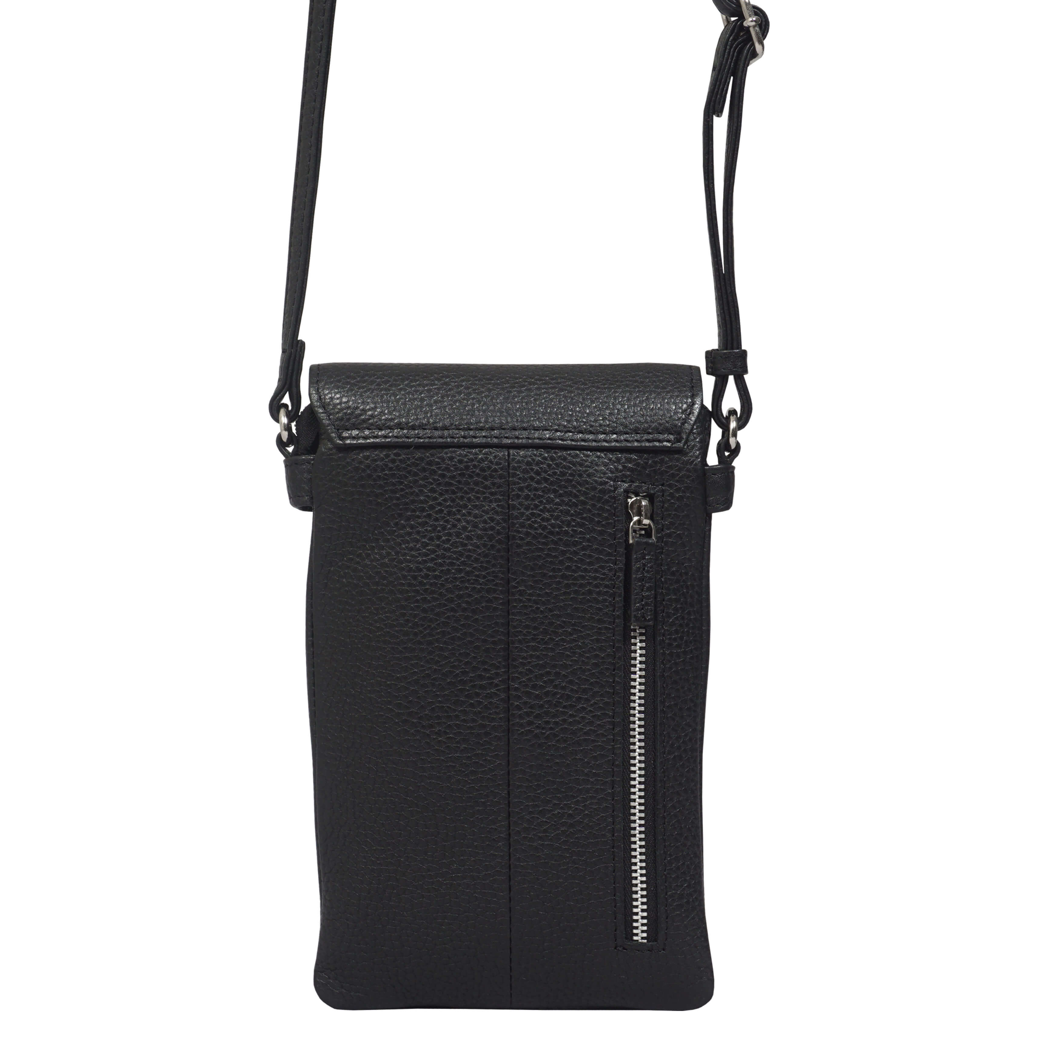 'MARIA' Black Pebble Grain Real Leather Crossbody Phone Bag