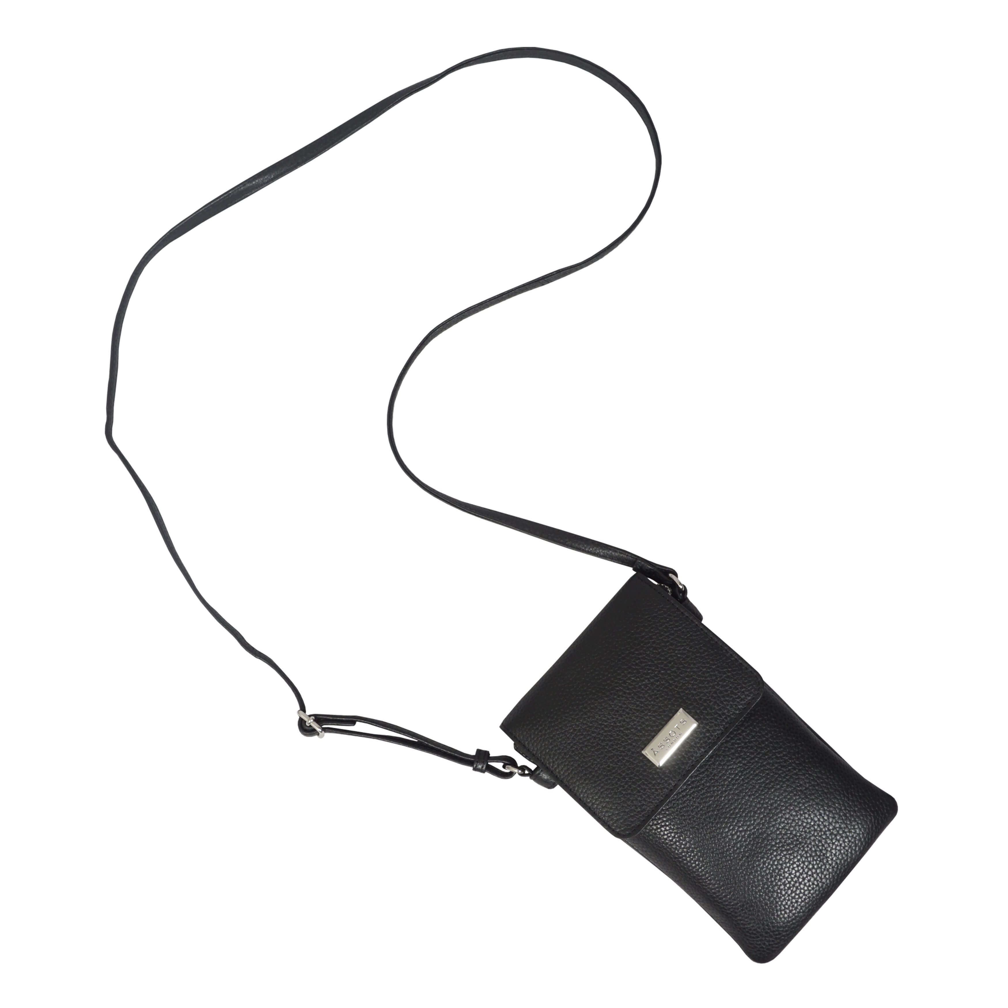 'MARIA' Black Pebble Grain Real Leather Crossbody Phone Bag