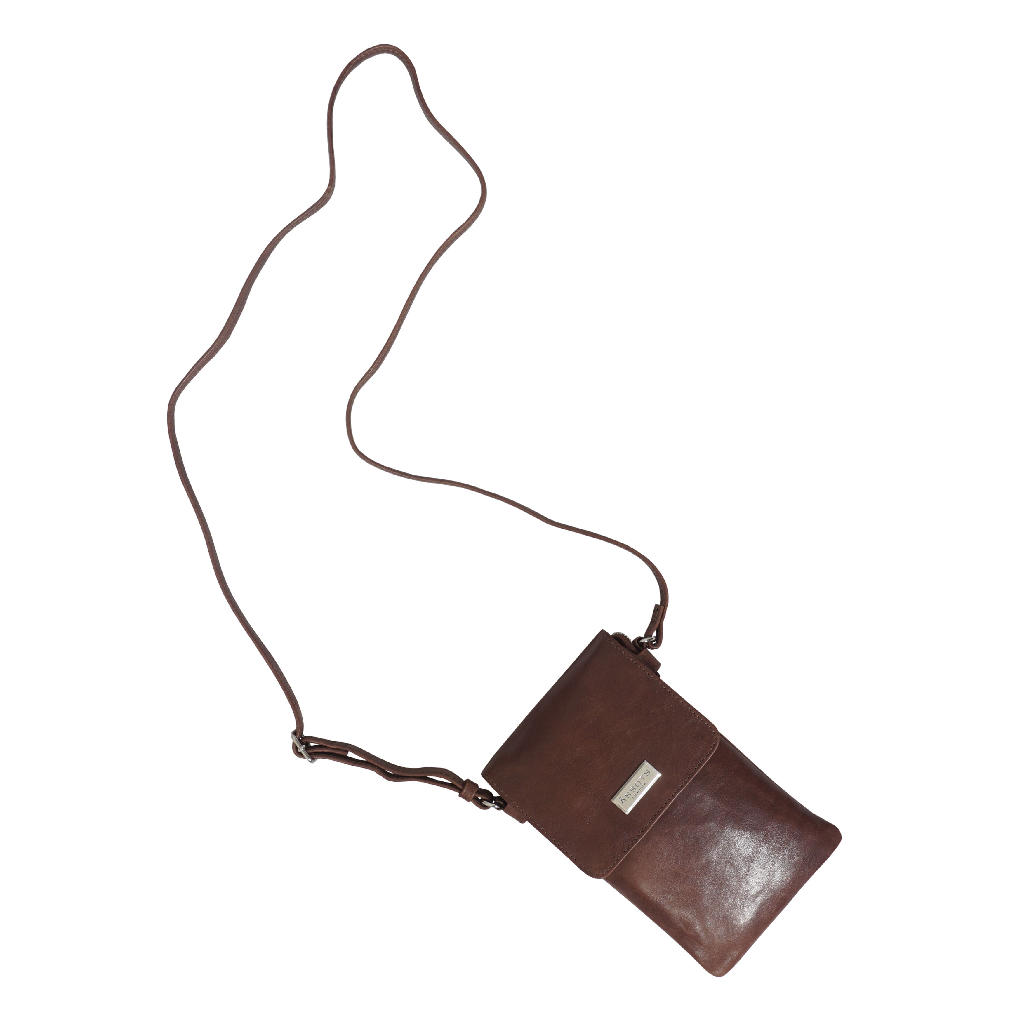 'MARIA' Cognac Vintage Real Leather Crossbody Phone Bag