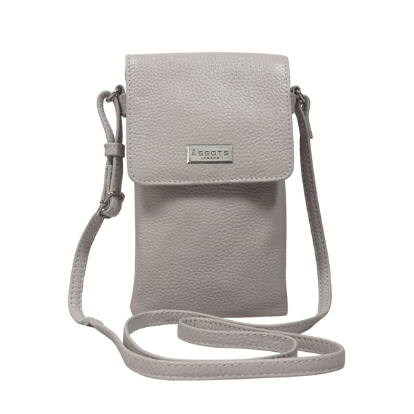 'MARIA' Nudish Ice Grey Pebble Grain Real Leather Crossbody Phone Bag