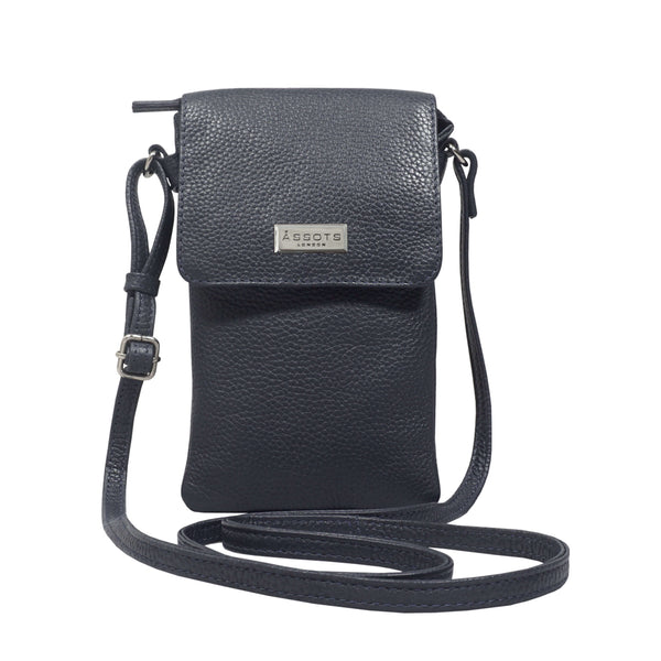'MARIA' Navy Pebble Grain Real Leather Crossbody Phone Bag