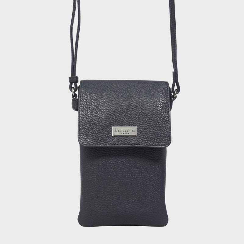 'MARIA' Navy Pebble Grain Real Leather Crossbody Phone Bag