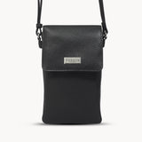 'MARIA' Black Pebble Grain Real Leather Crossbody Phone Bag