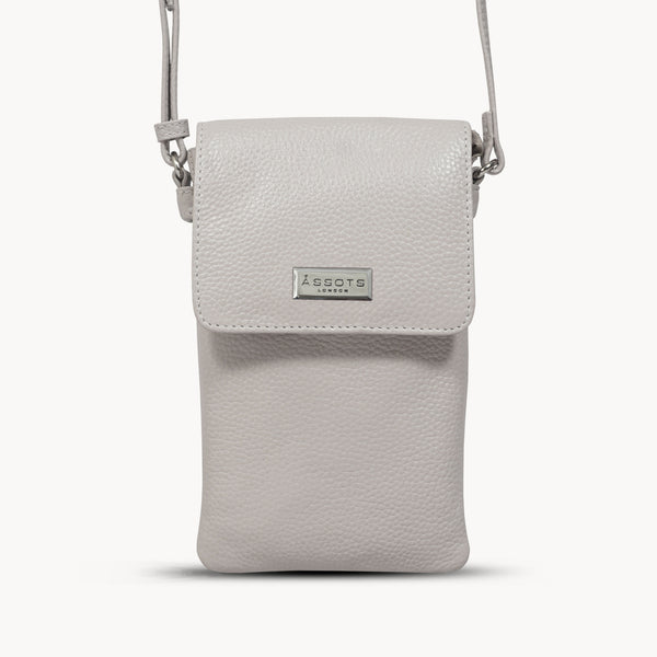 'MARIA' Nudish Ice Grey Pebble Grain Real Leather Crossbody Phone Bag