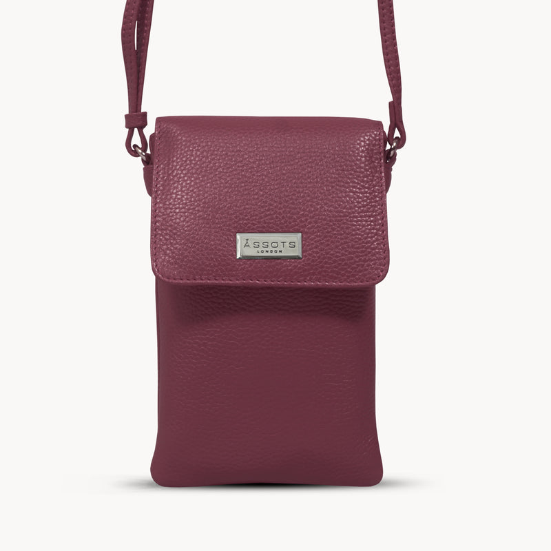 'MARIA' Pink Pebble Grain Real Leather Crossbody Phone Bag
