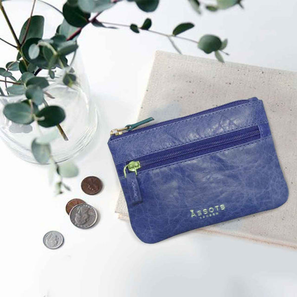 'MARY' Blue Iris Soft Small Leather Coin Purse