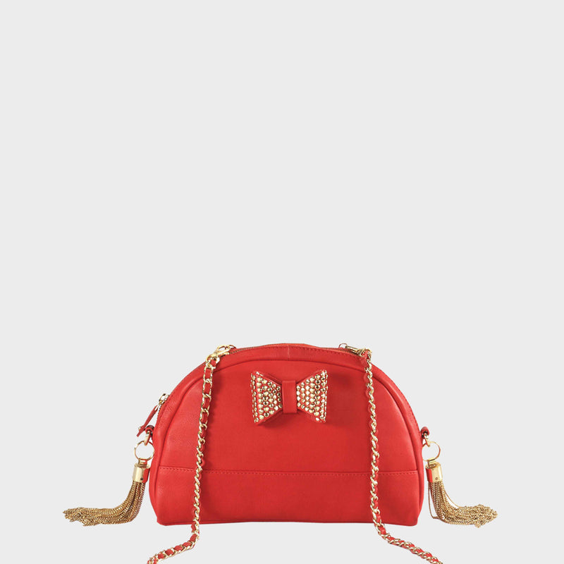 'MARYLAND' Red Designer Leather Half Moon Crossbody Bag