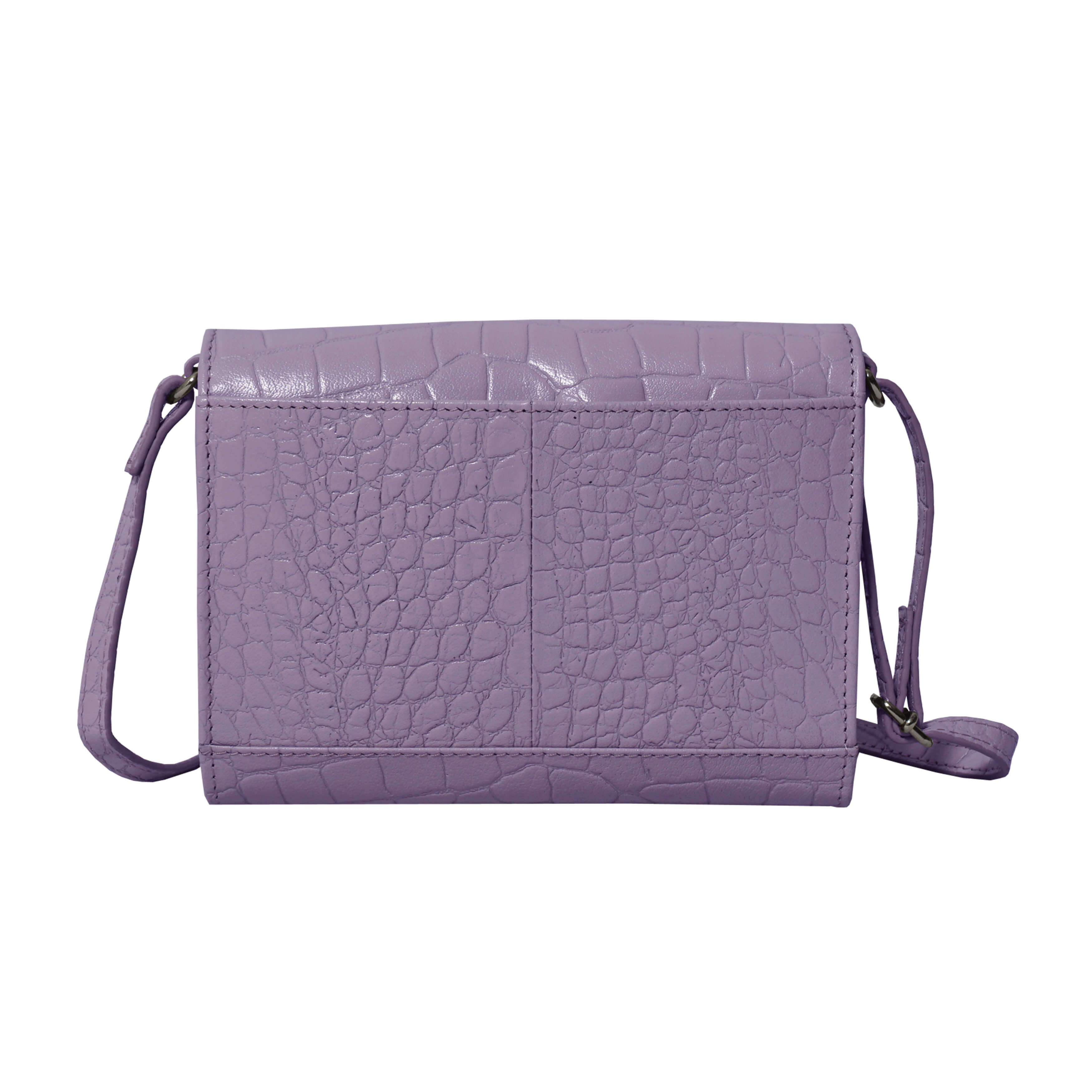 'MATILDA' Lilac Croc Designer Leather Organiser Flap Over Crossbody Bag
