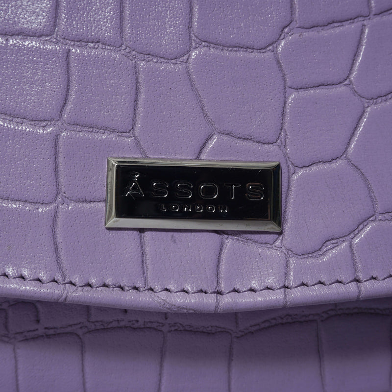 'MATILDA' Lilac Croc Designer Leather Organiser Flap Over Crossbody Bag