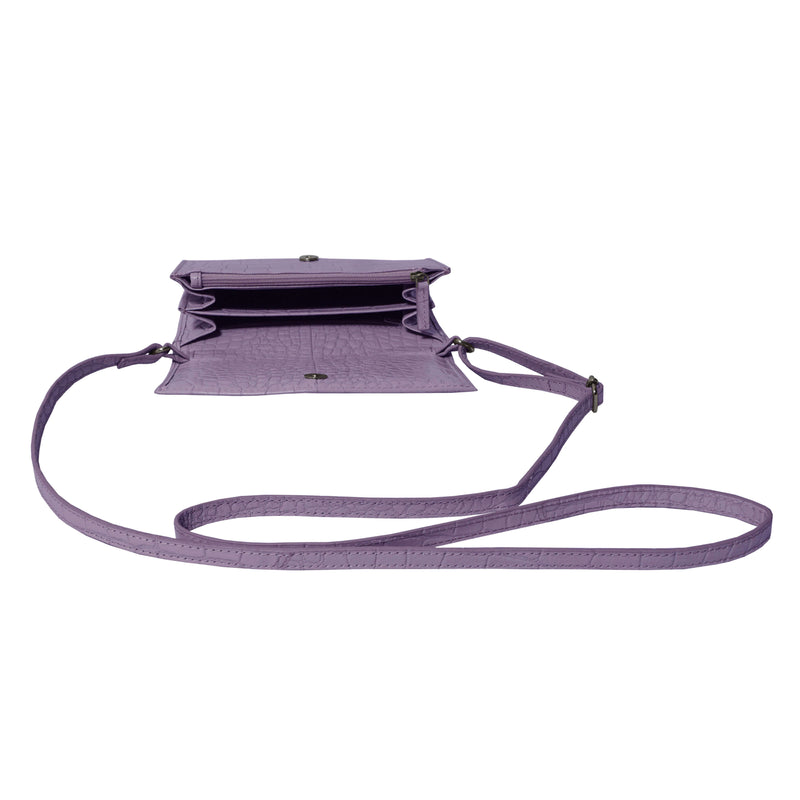 'MATILDA' Lilac Croc Designer Leather Organiser Flap Over Crossbody Bag