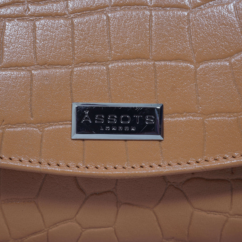 'MATILDA' Rust Croc Designer Leather Organiser Flap Over Crossbody Bag