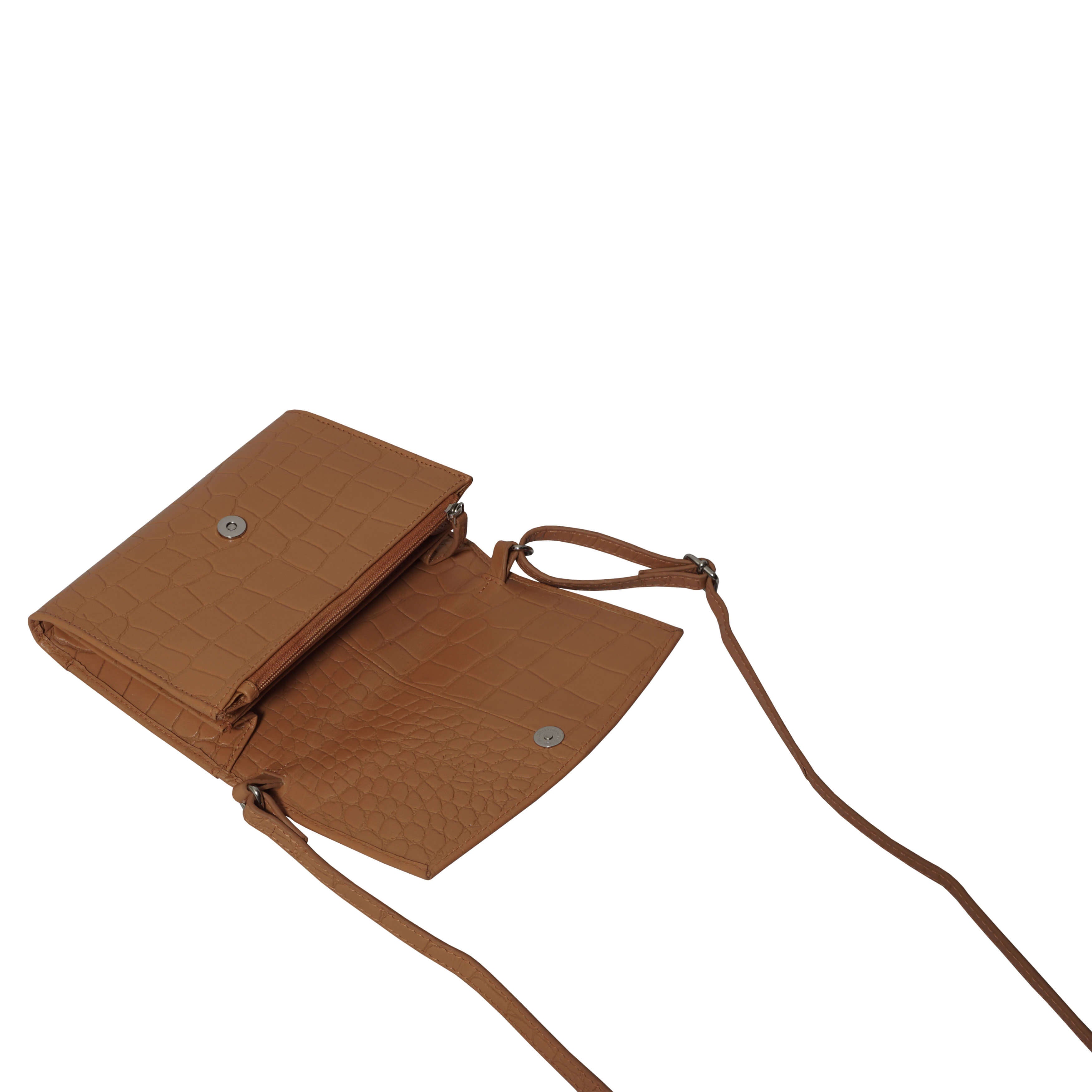 'MATILDA' Rust Croc Designer Leather Organiser Flap Over Crossbody Bag