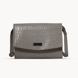 'MATILDA' Ice Grey Croc Designer Leather Organiser Flap Over Crossbody Bag