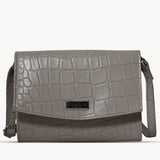 'MATILDA' Ice Grey Croc Designer Leather Organiser Flap Over Crossbody Bag
