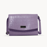 'MATILDA' Lilac Croc Designer Leather Organiser Flap Over Crossbody Bag