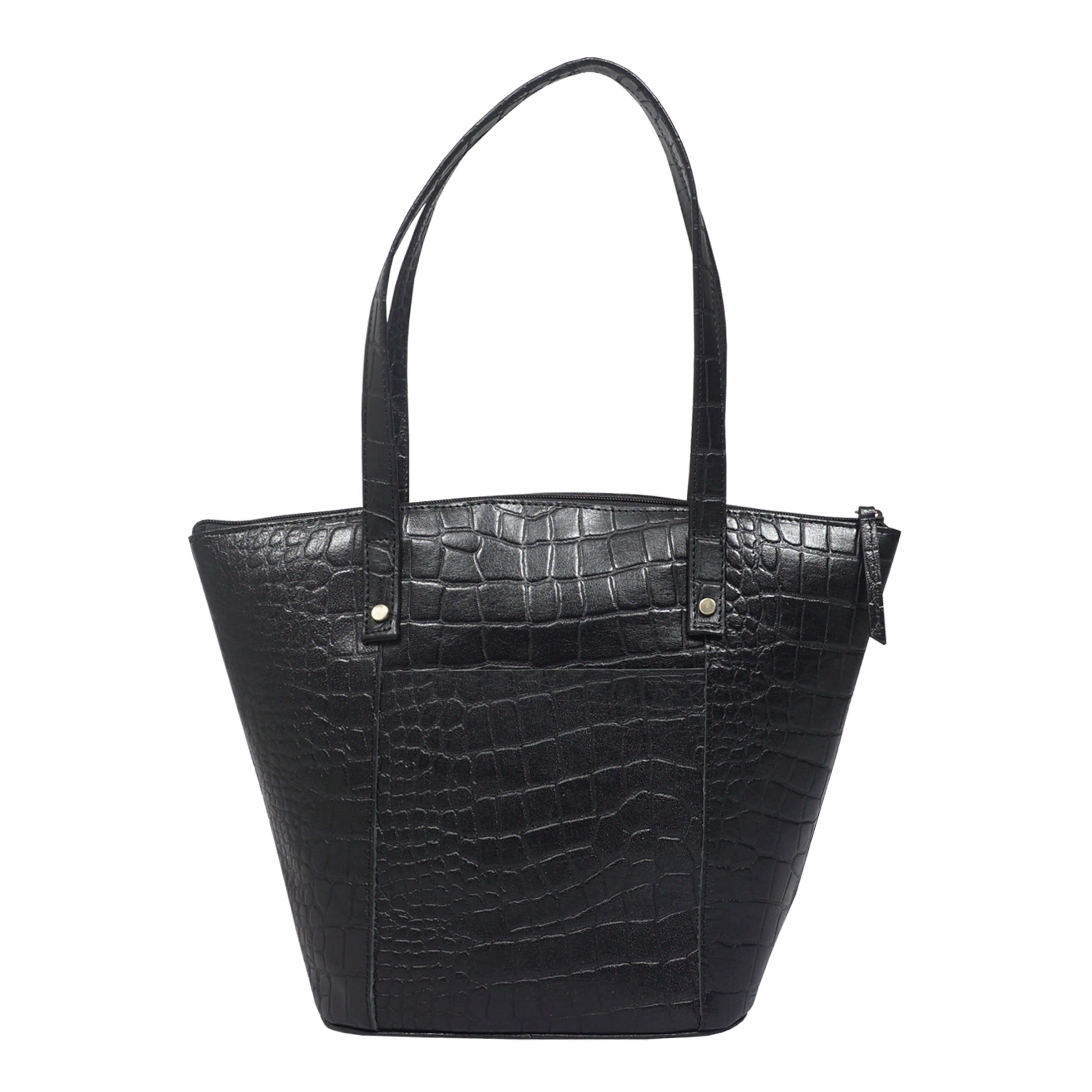 'MELANIE' Black Croc Real Leather Unlined Bucket Bag