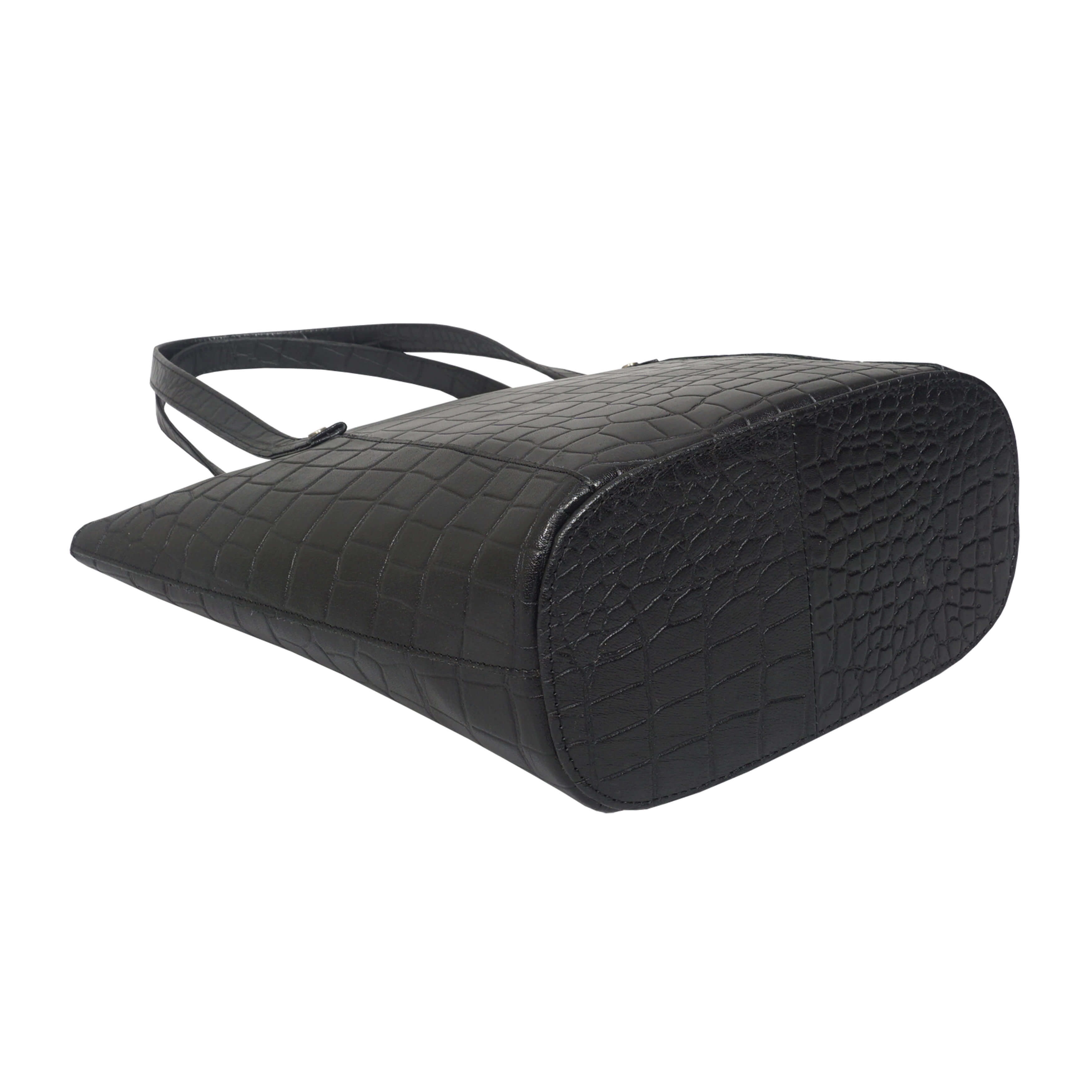 'MELANIE' Black Croc Real Leather Unlined Bucket Bag