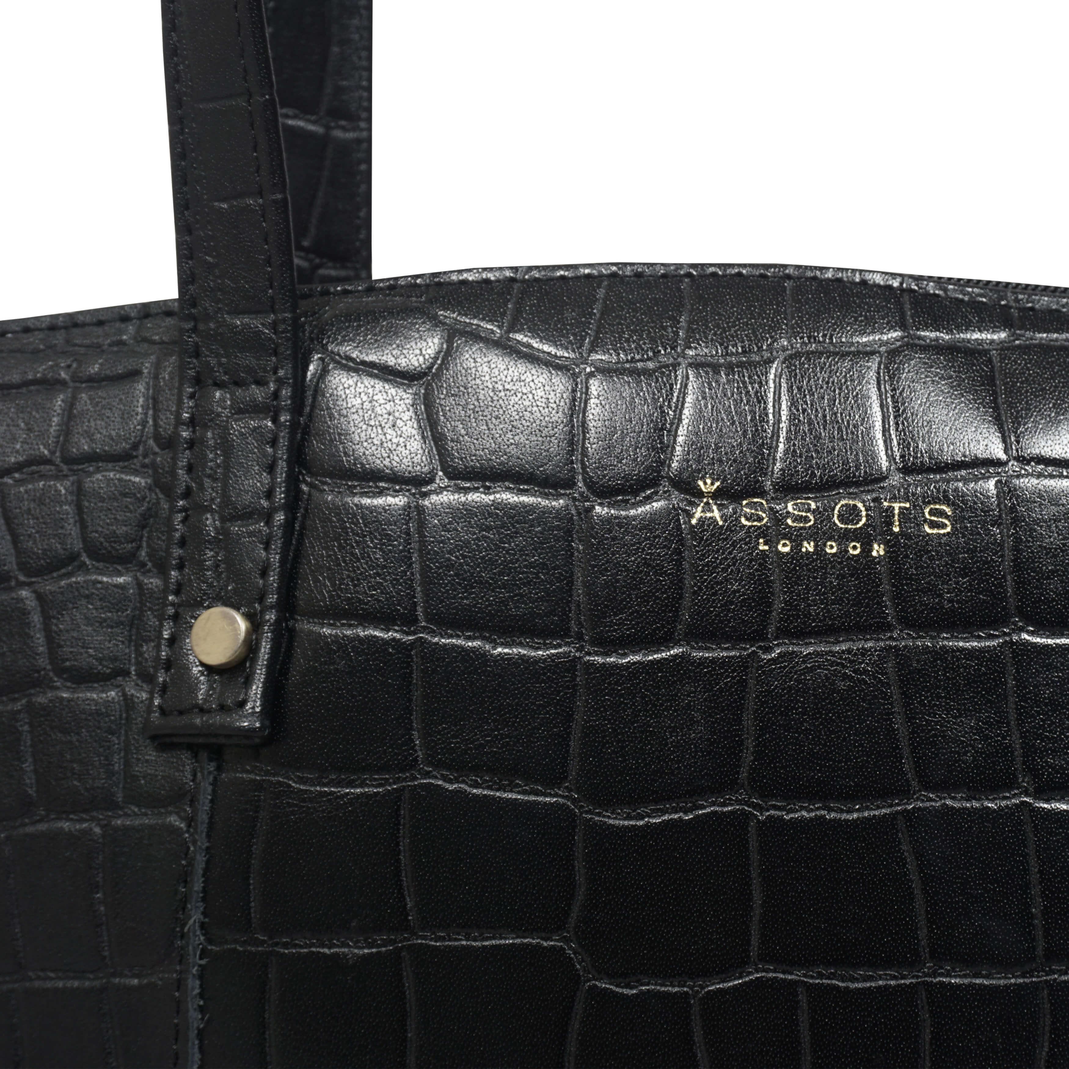 'MELANIE' Black Croc Real Leather Unlined Bucket Bag