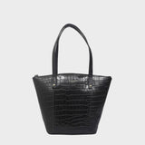 'MELANIE' Black Croc Real Leather Unlined Bucket Bag